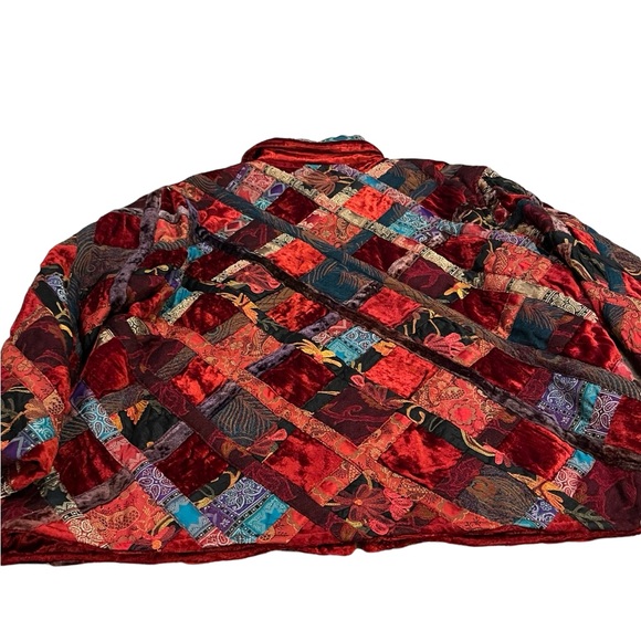 BOHO patchwork Jacket- Velvet and tapestry patch jacket vintage P Xl plush coat - Picture 3 of 10